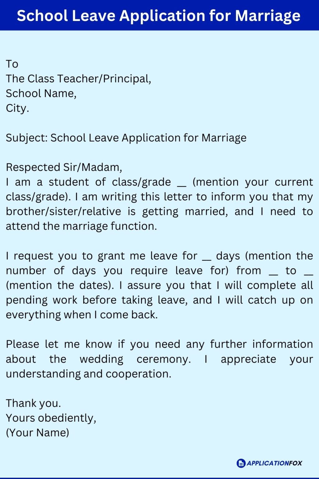 application letter for wedding leave in school