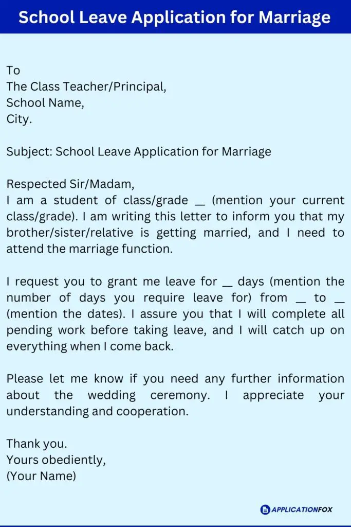 School Leave Application for Marriage