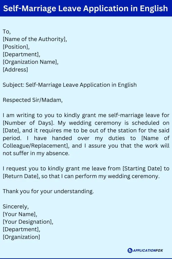 Self-Marriage Leave Application in English
