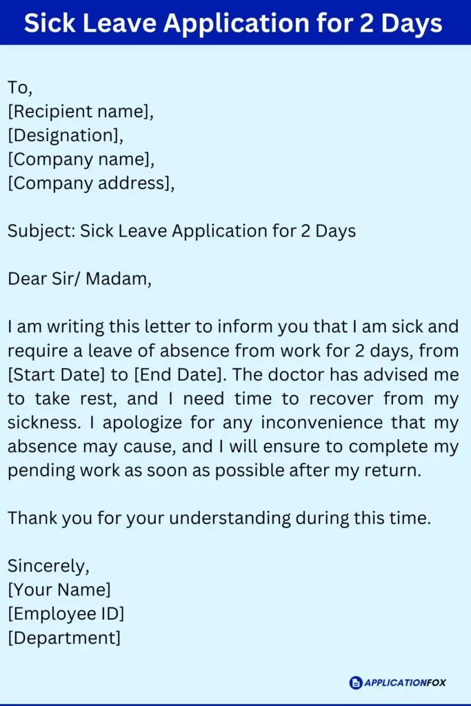 Sick Leave Application for 2 Days