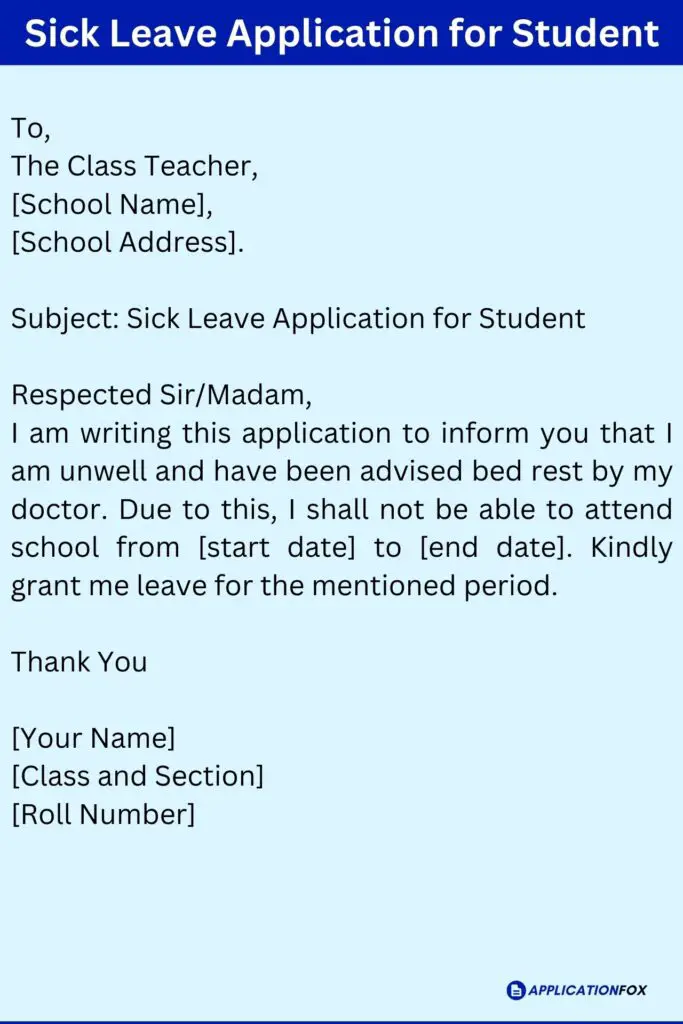 Sick Leave Application for Student