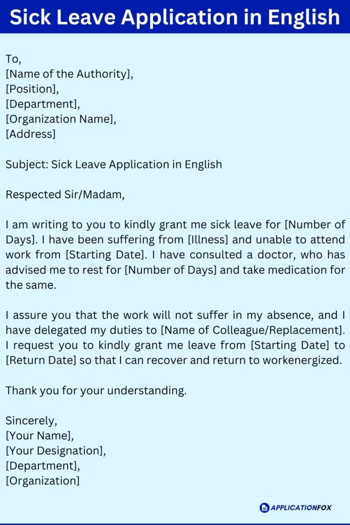 Sick Leave Application in English