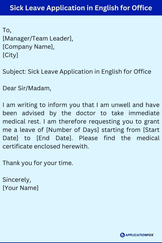 Sick Leave Application in English for Office