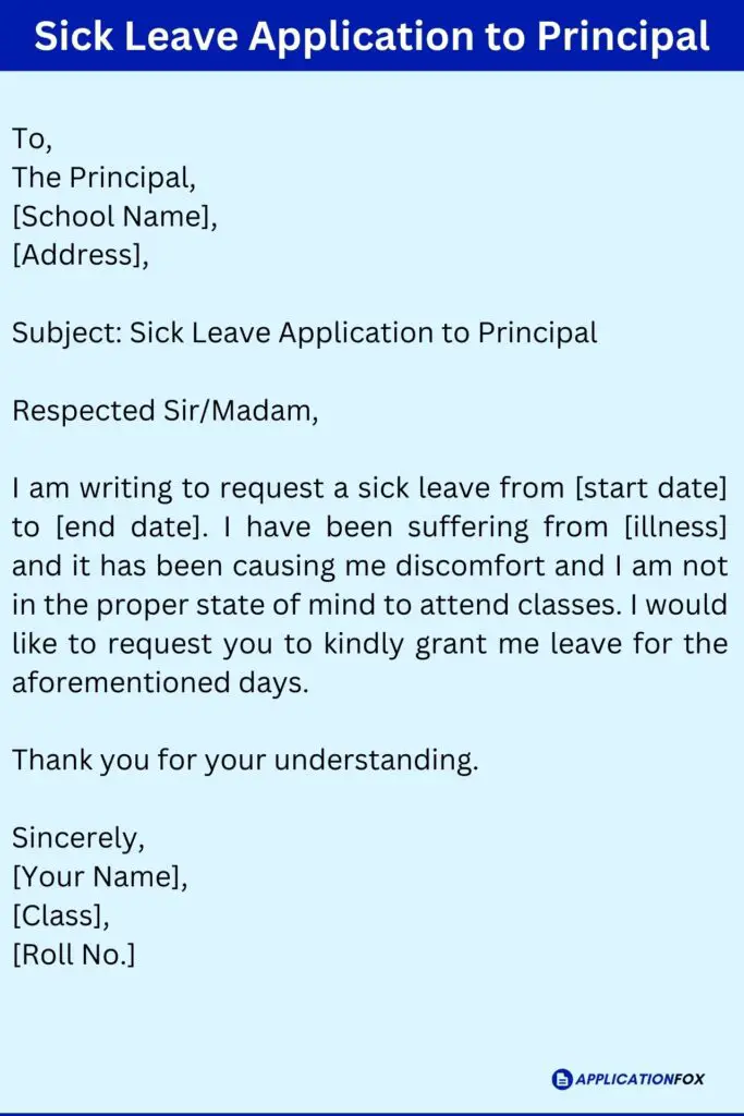 Sick Leave Application to Principal