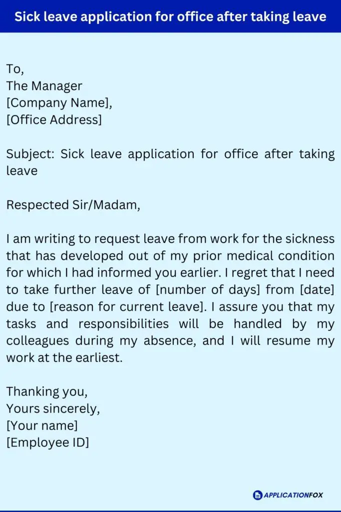 Sick leave application for office after taking leave