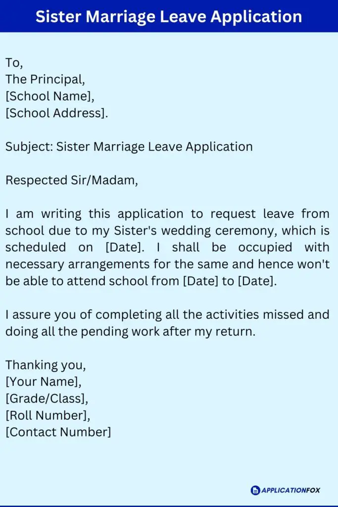 Sister Marriage Leave Application