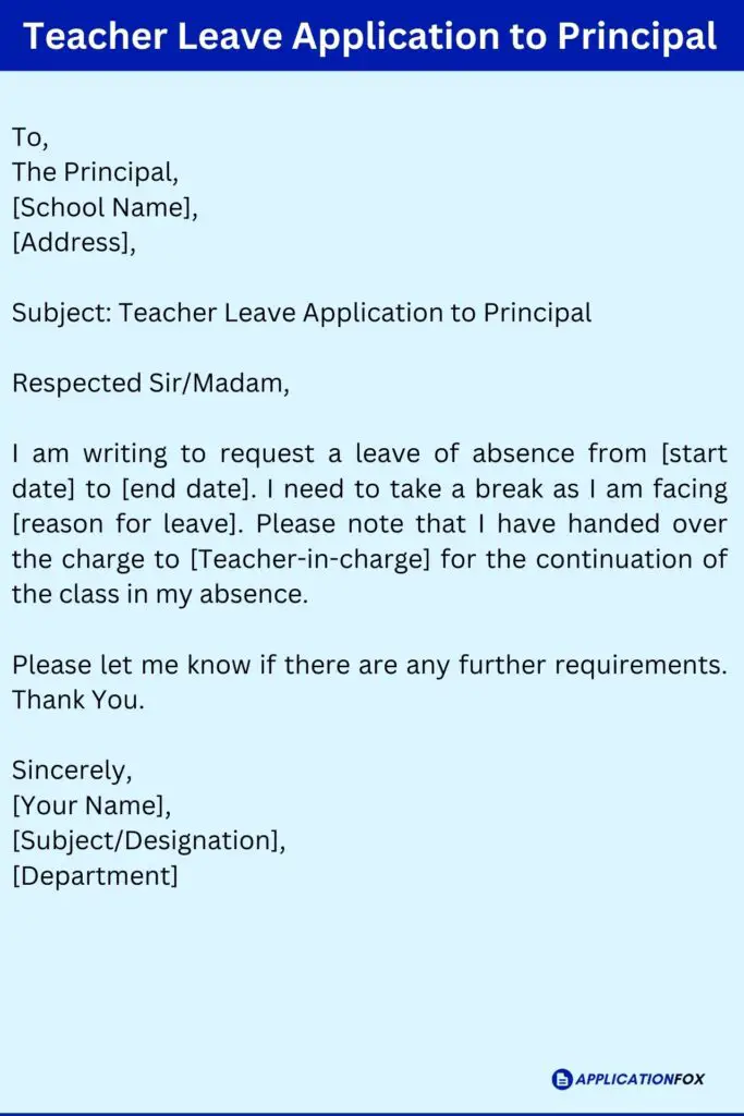 Teacher Leave Application to Principal