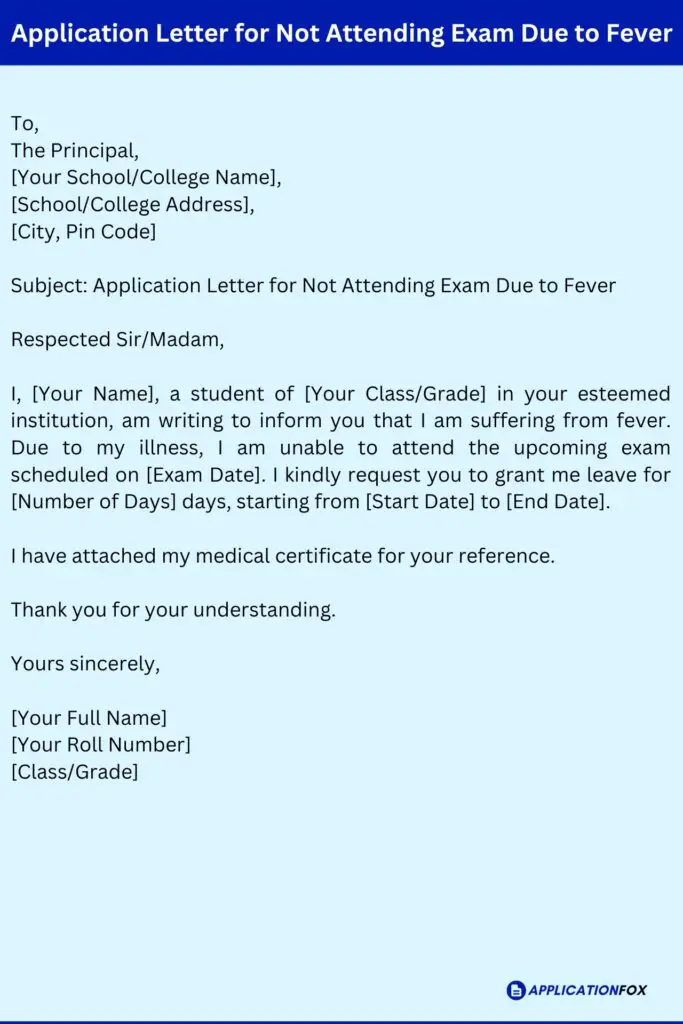 Application Letter for Not Attending Exam Due to Fever