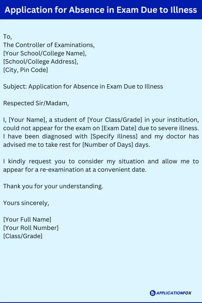 Application for Absence in Exam Due to Illness