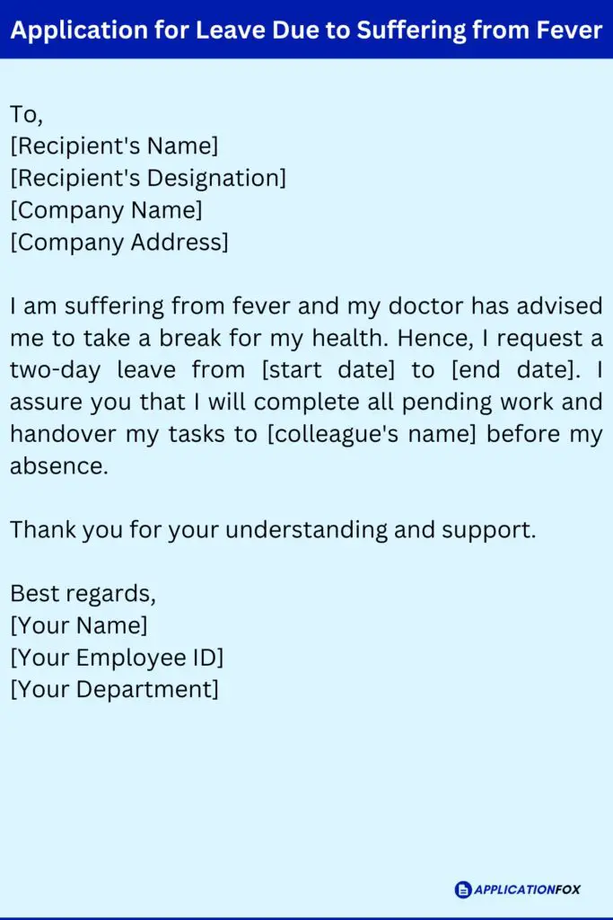 Application for Leave Due to Suffering from Fever