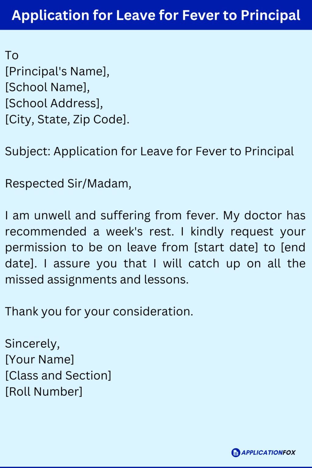 (5+ Samples) Leave Application for Fever to Principal