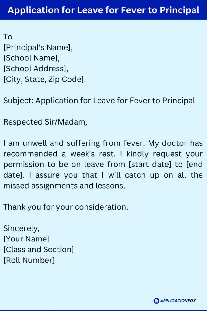 Application for Leave for Fever to Principal