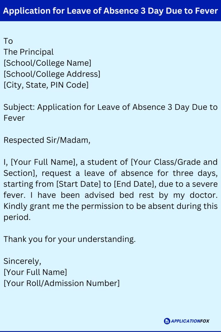 (3+ Samples) Application for 3 Days Leave Due to Fever