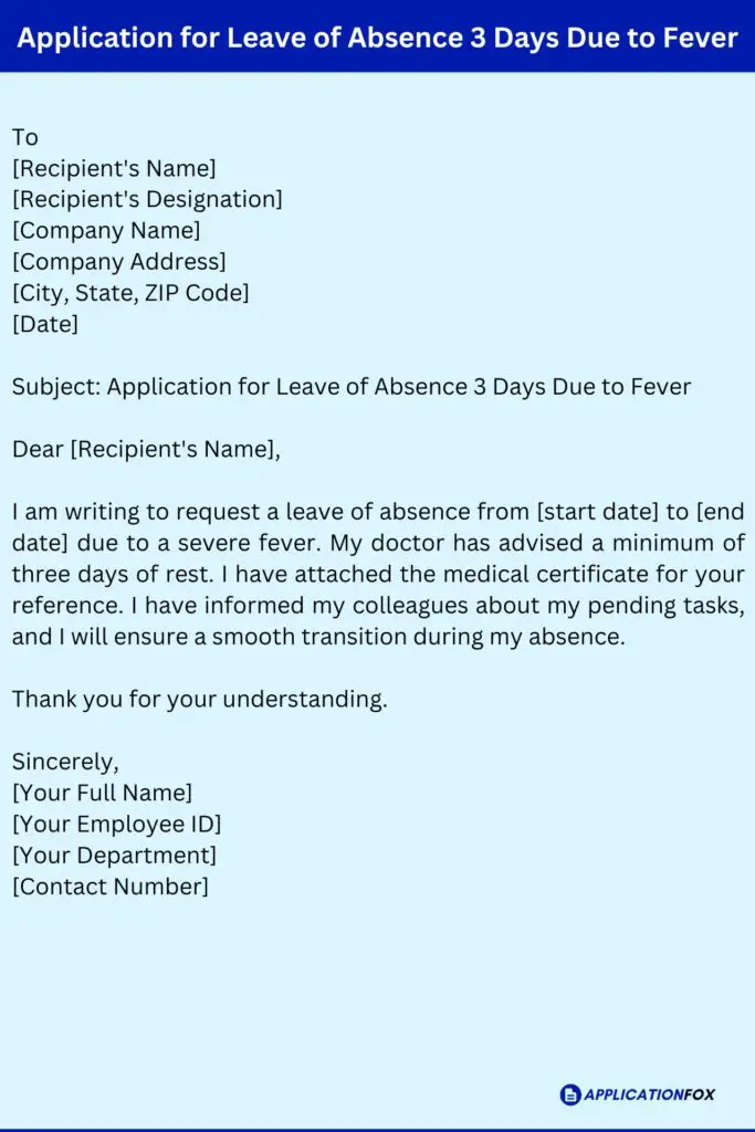 Application for Leave of Absence 3 Days Due to Fever