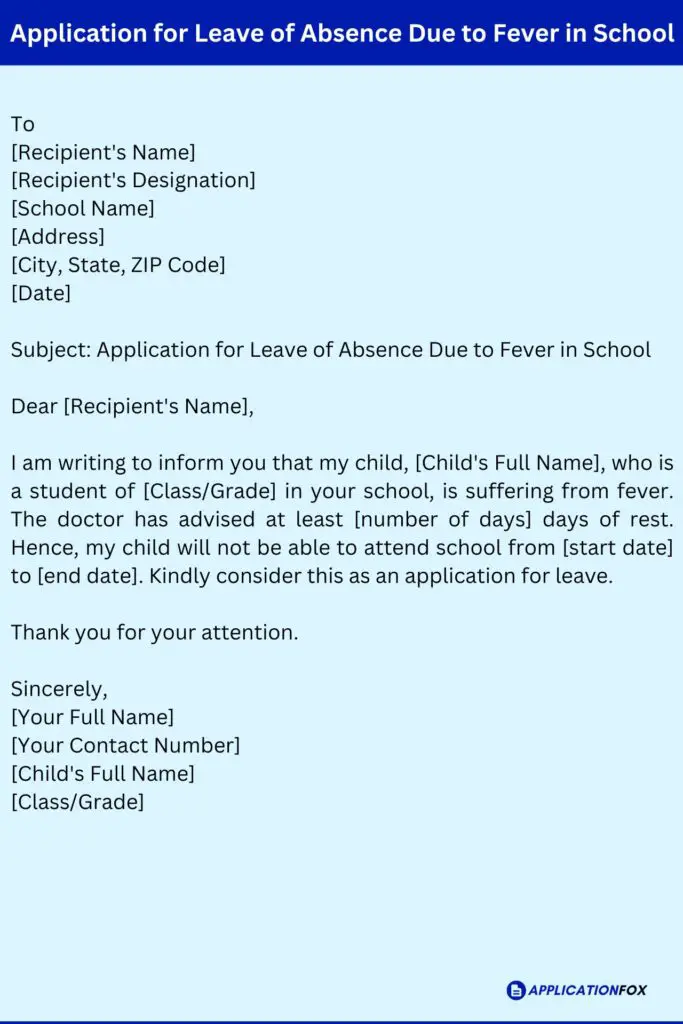 Application for Leave of Absence Due to Fever in School