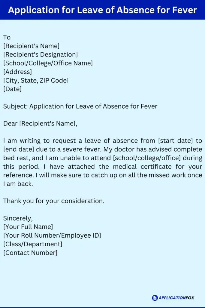 Application for Leave of Absence for Fever