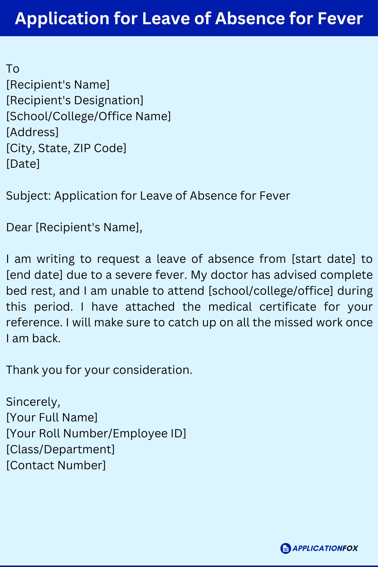 application for leave of absence due to fever in school