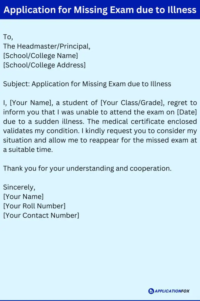 Application for Missing Exam due to Illness