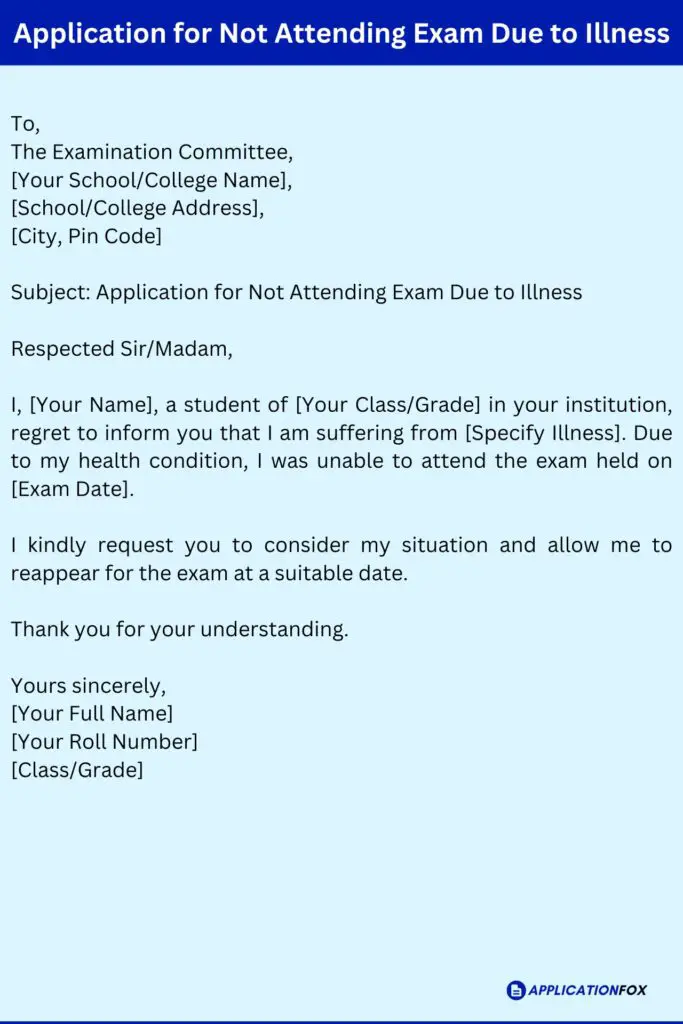 Application for Not Attending Exam Due to Illness
