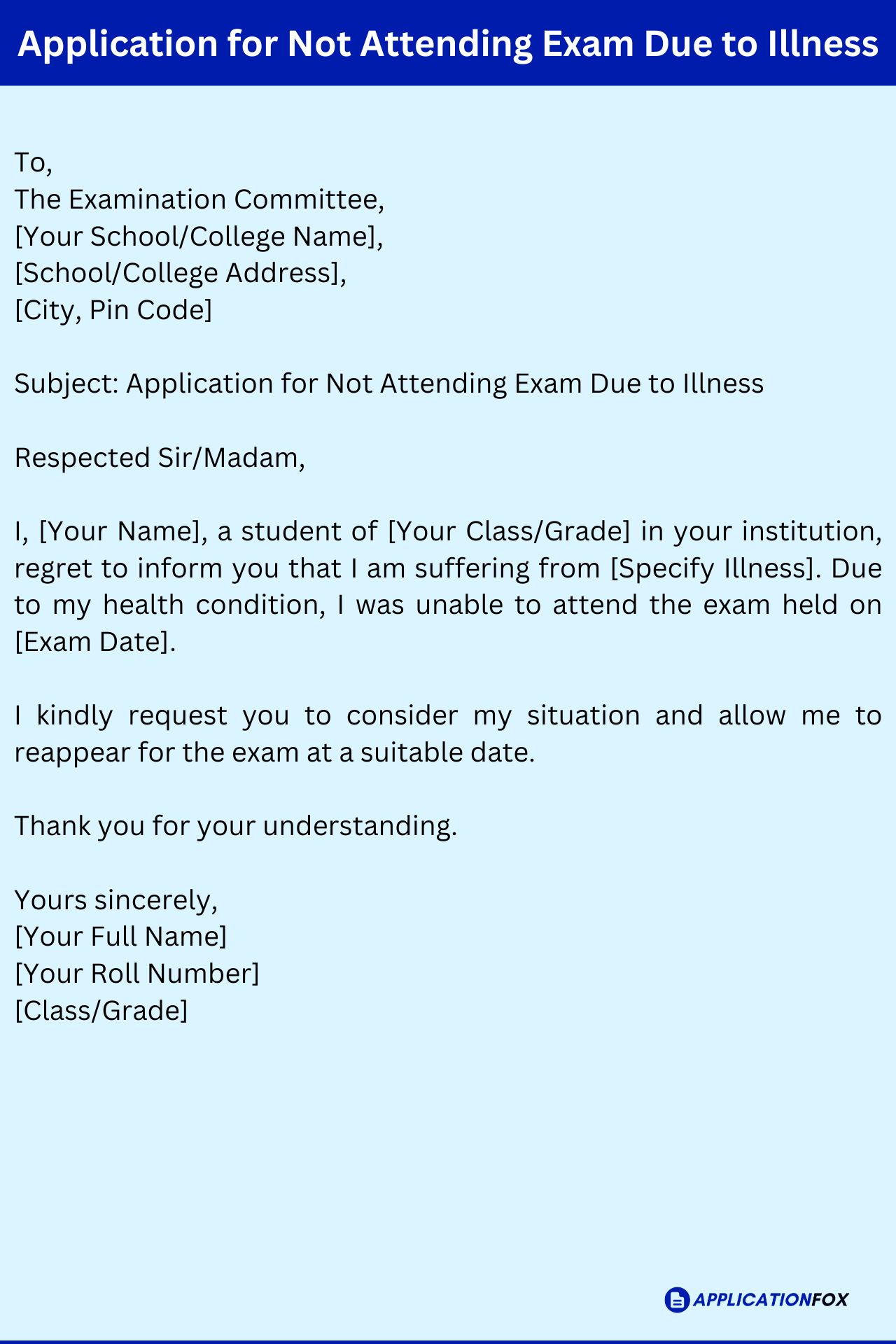 (5+ Samples) Application for Not Attending Exam Due to Fever