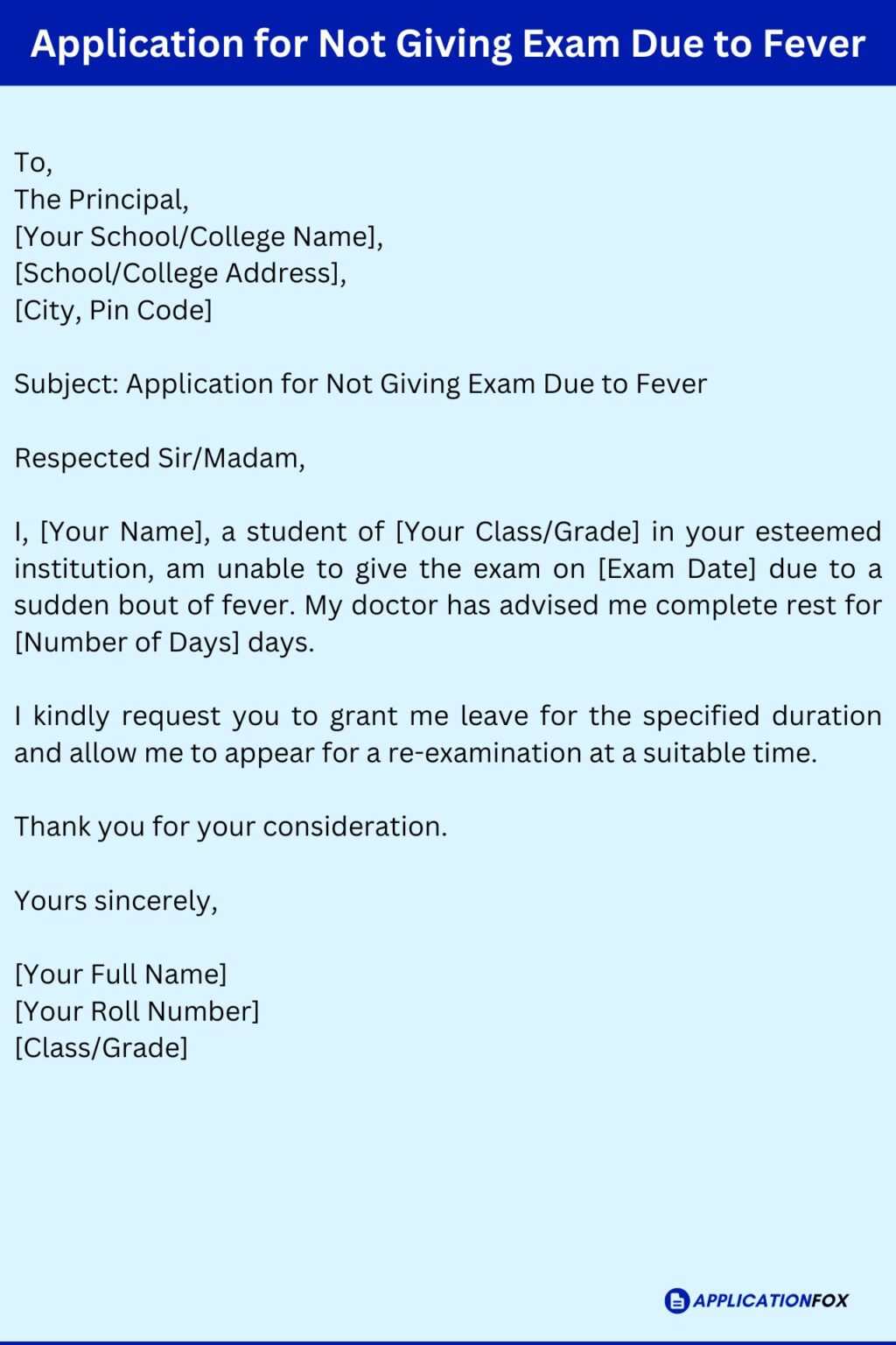 (5+ Samples) Application for Not Attending Exam Due to Fever