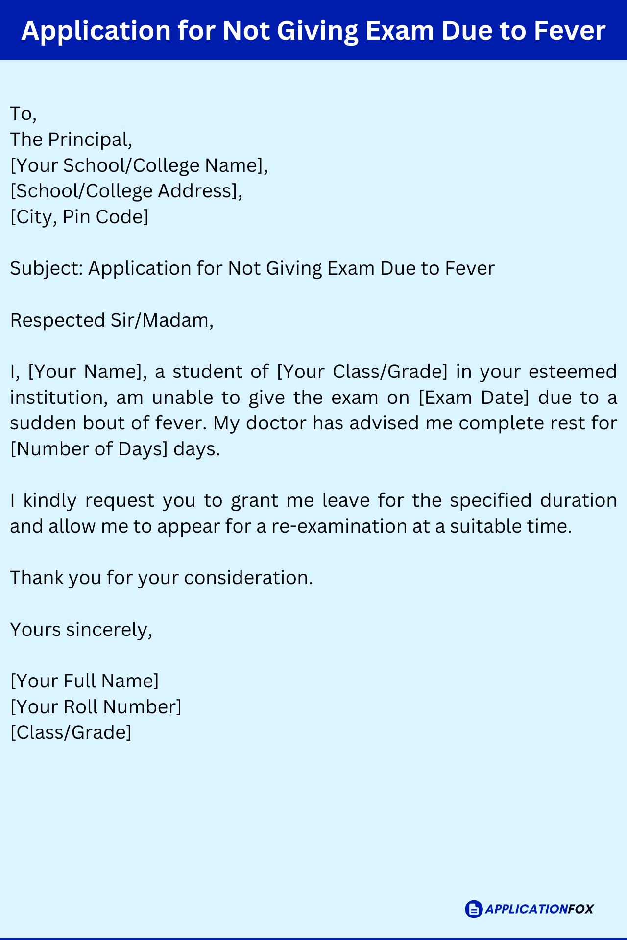 (5+ Samples) Application For Not Attending Exam Due To Fever