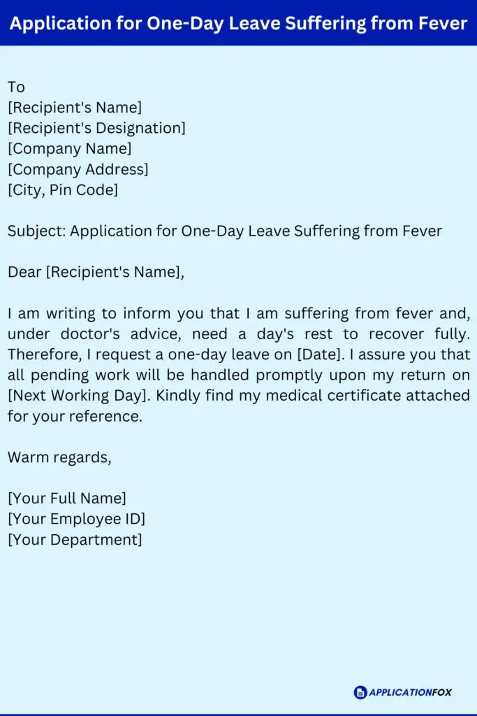 Application for One-Day Leave Suffering from Fever