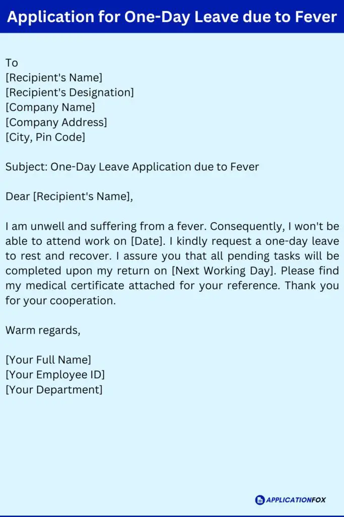 Application for One-Day Leave due to Fever