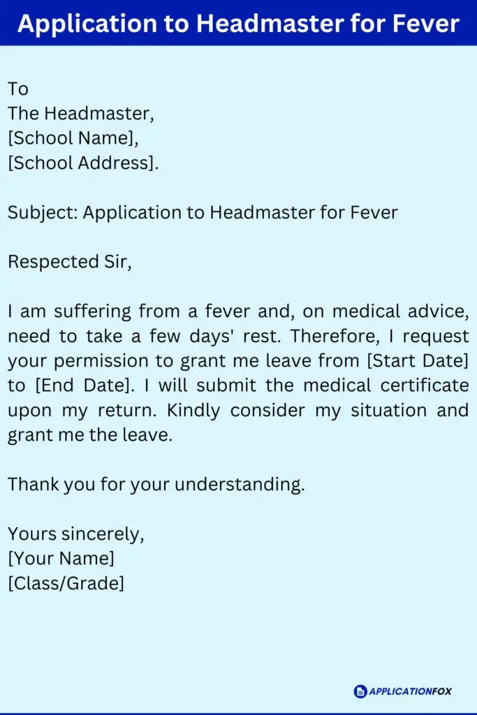 Application to Headmaster for Fever