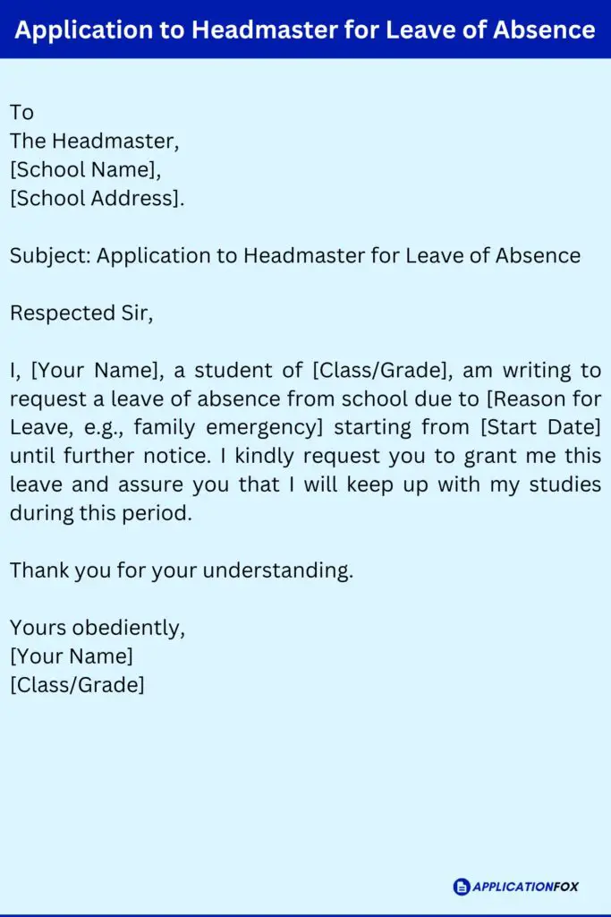 Application to Headmaster for Leave of Absence
