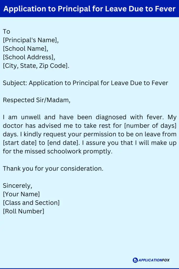 Application to Principal for Leave Due to Fever