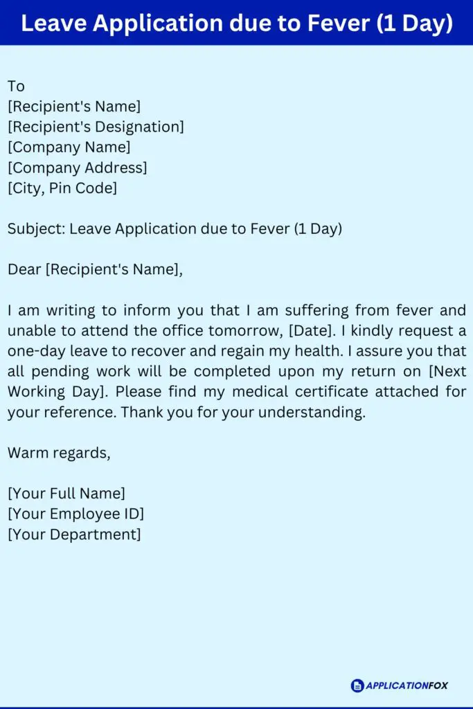 Leave Application due to Fever (1 Day)