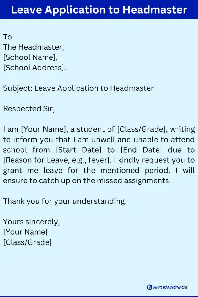 Leave Application to Headmaster