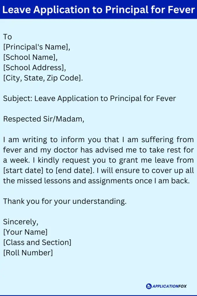 Leave Application to Principal for Fever